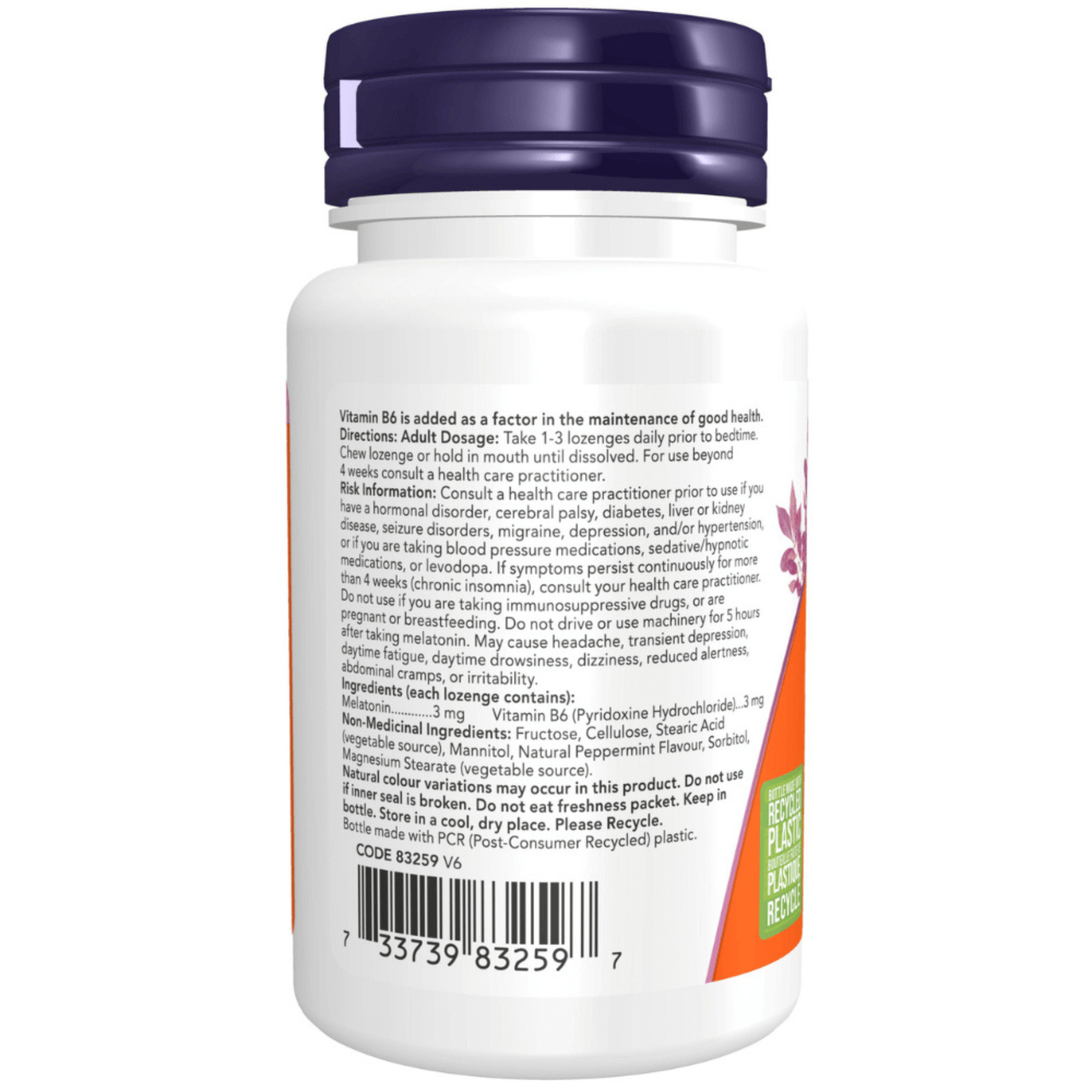 Now - Melatonin Peppermint - 3mg 180 Chewable Lozenges