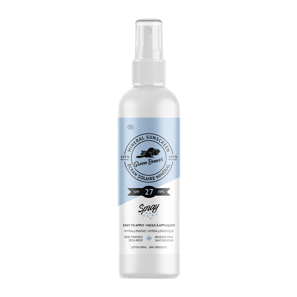 Green Beaver - Organic Adult Mineral Sunscreen SPF27 Spray - 90mL