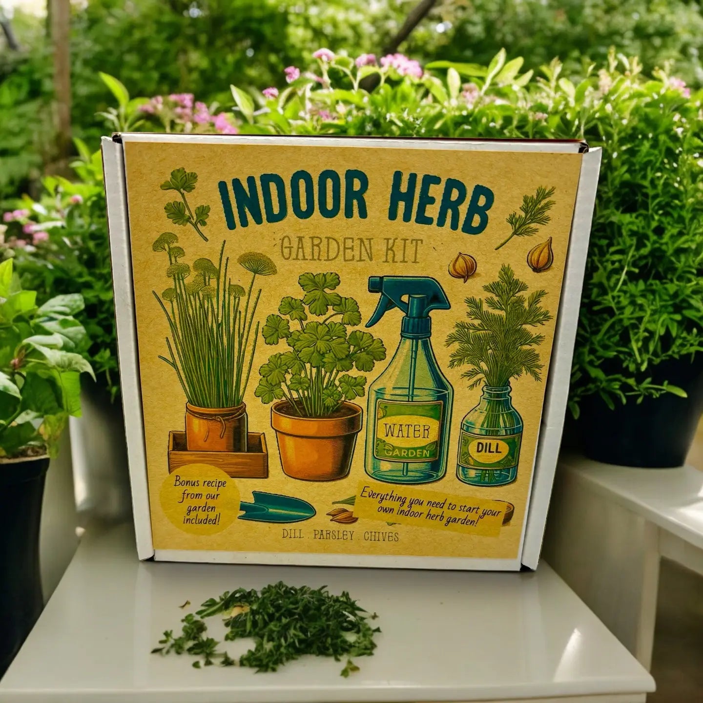 Fuschia Design Shops - Indoor Herb Garden Starter Kit with Parsley, Chives, and Dill Seeds