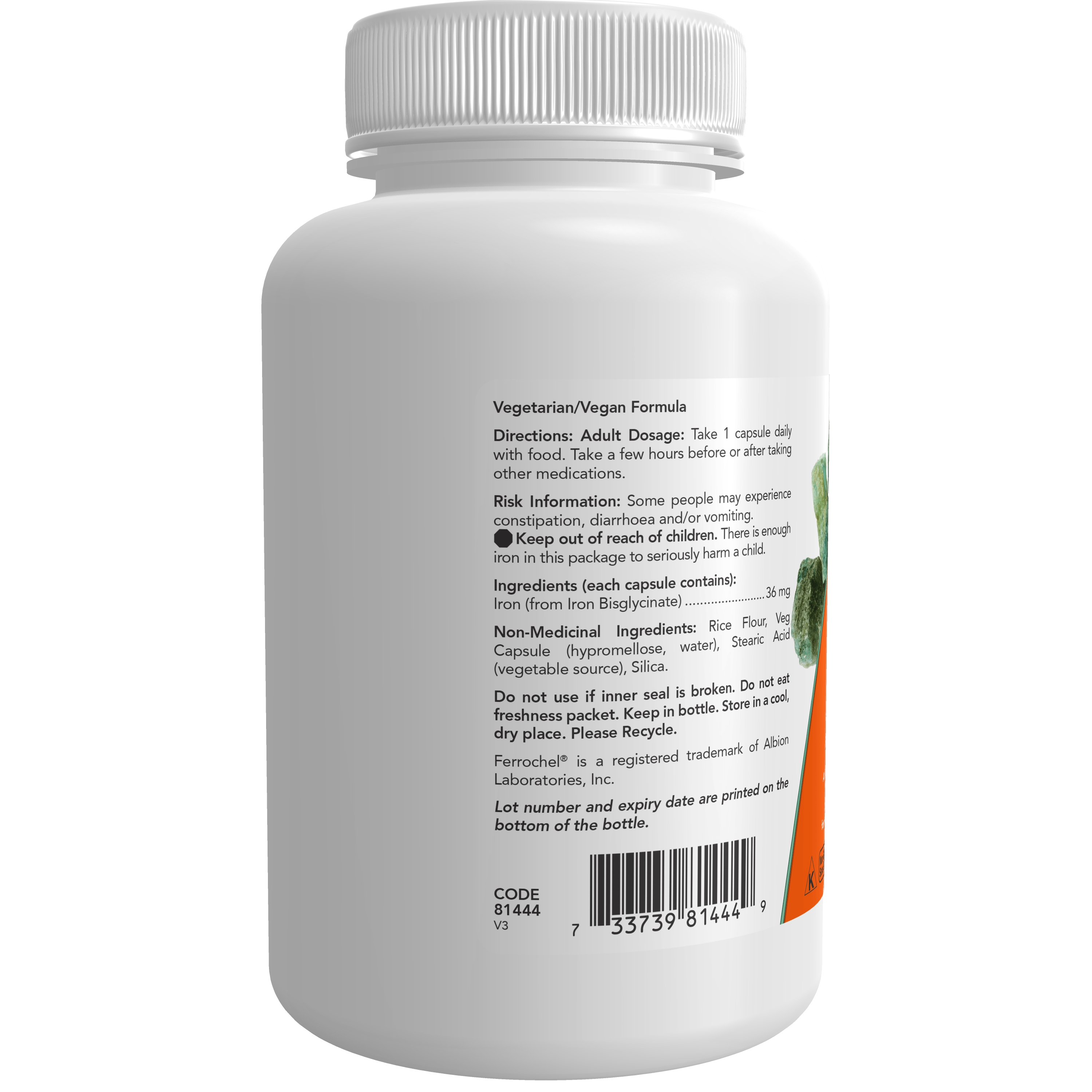 Now - Iron Bysglycinate - 36mg 90 Veg Capsules