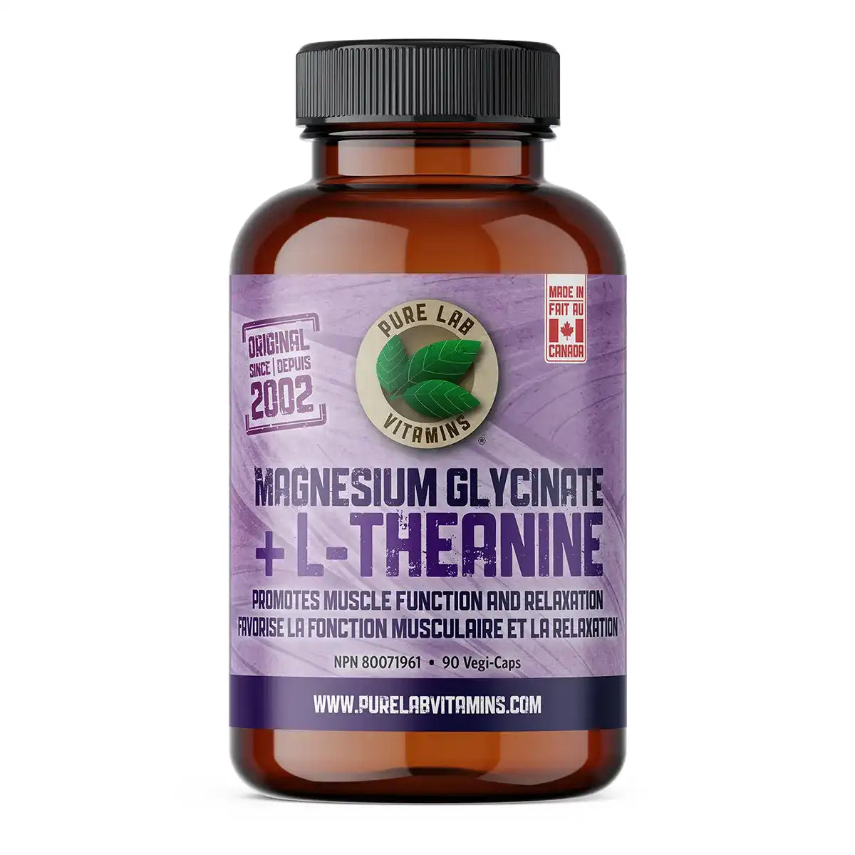 Pure Lab Vitamins - Magnesium Glycinate + L-Theanine - 90 Veg Capsules