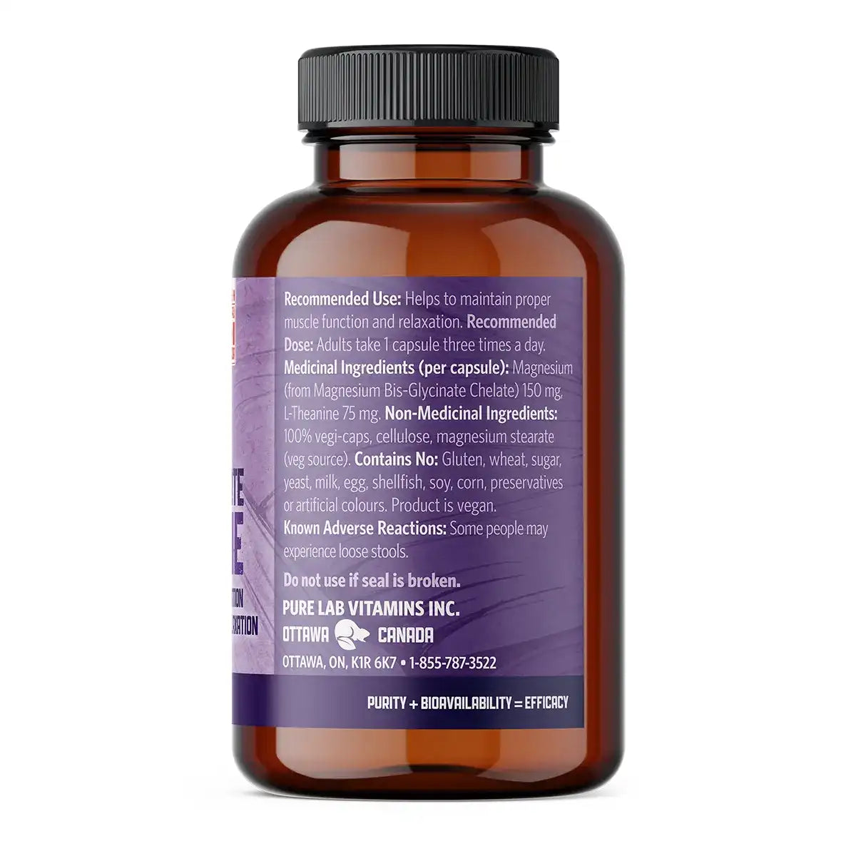 Pure Lab Vitamins - Magnesium Glycinate + L-Theanine - 90 Veg Capsules