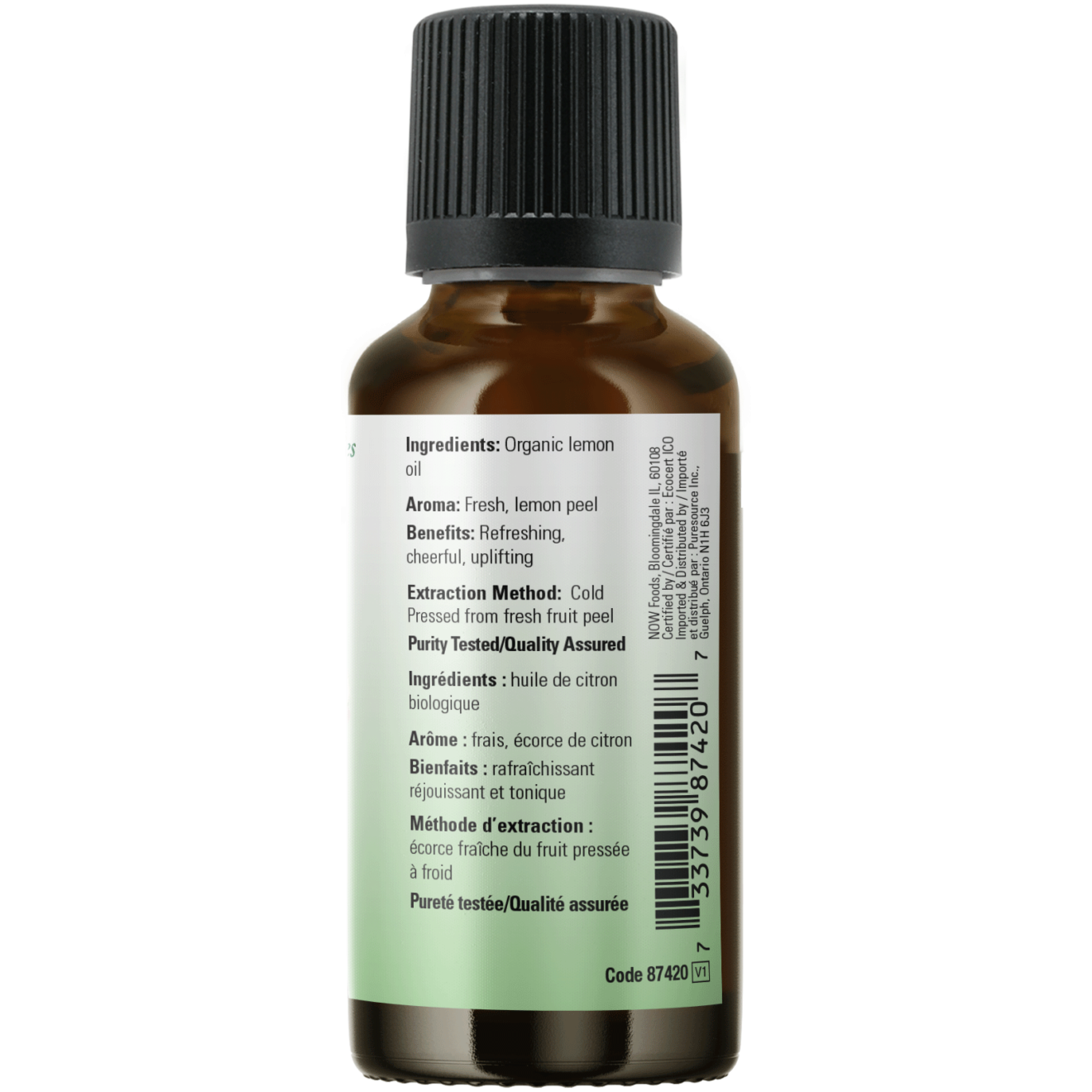 Now - Organic 100% Lemon Essential Oil - 30ml