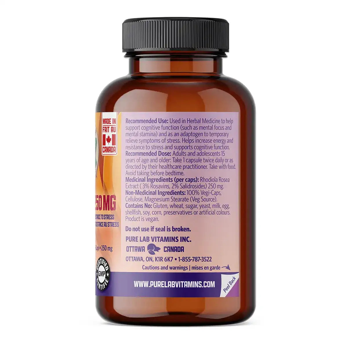 Pure Lab Vitamins - Rhodiola - 250mg 60 Veg Capsules