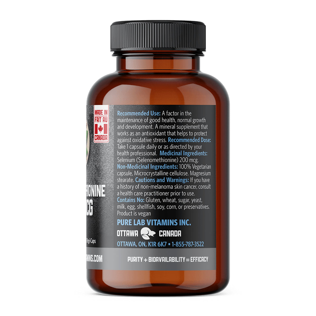 Pure Lab Vitamins - Selenomethionine - 200mcg 60 Veg Capsules