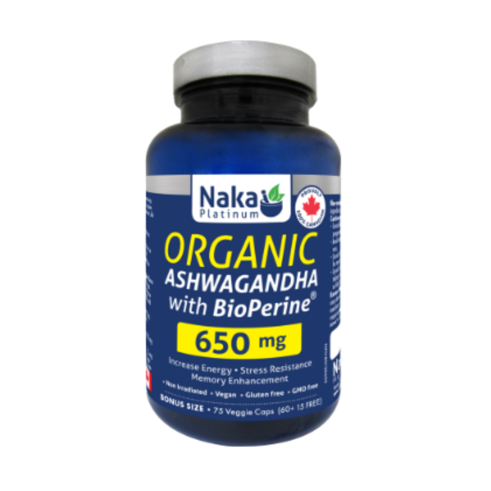 Naka - Organic Ashwagandha with BioPerine - 650mg 75 Veg Capsules