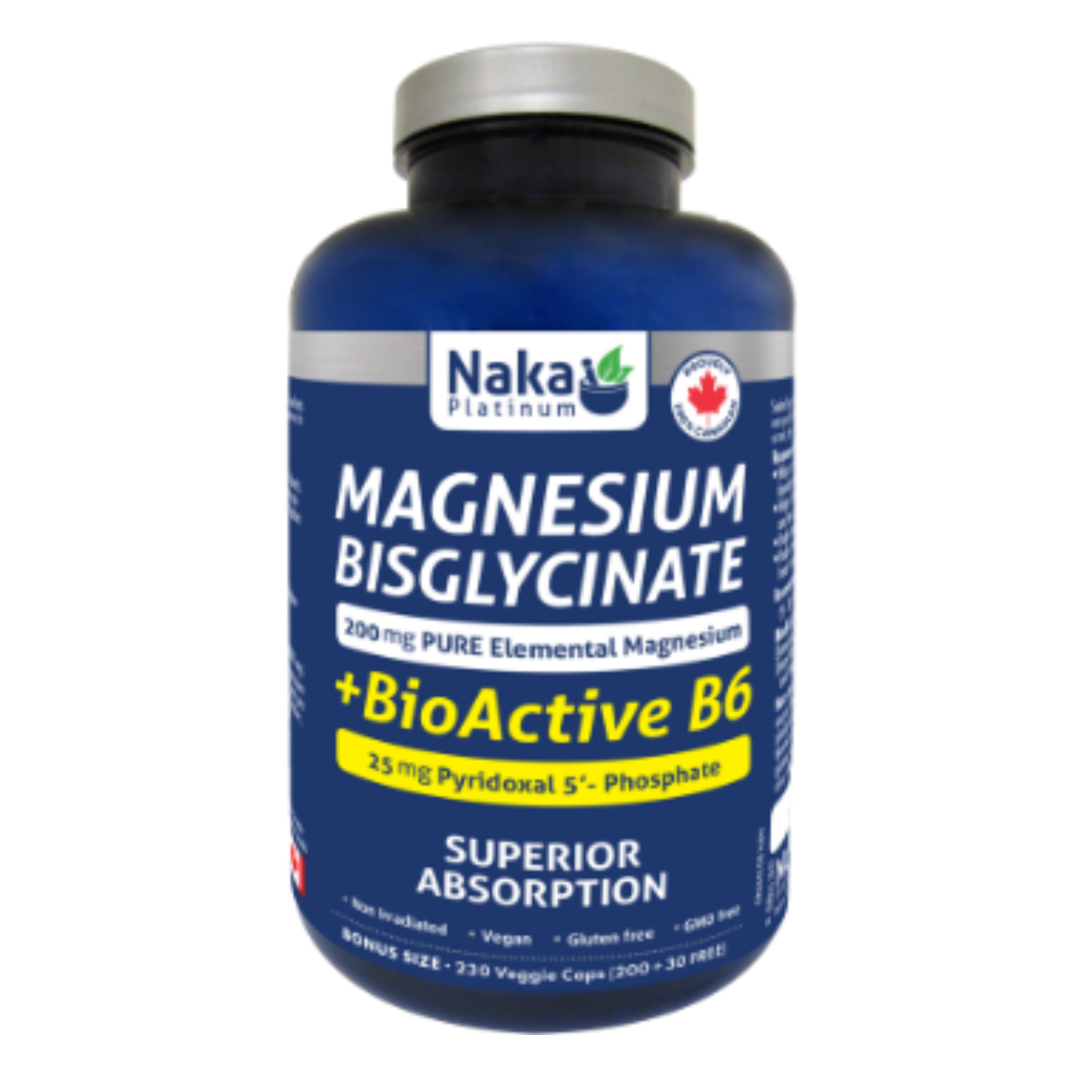 Naka - Magnesium Bisglycinate 200mg + Bioactive B6 - 25mg 230 Veg Capsules