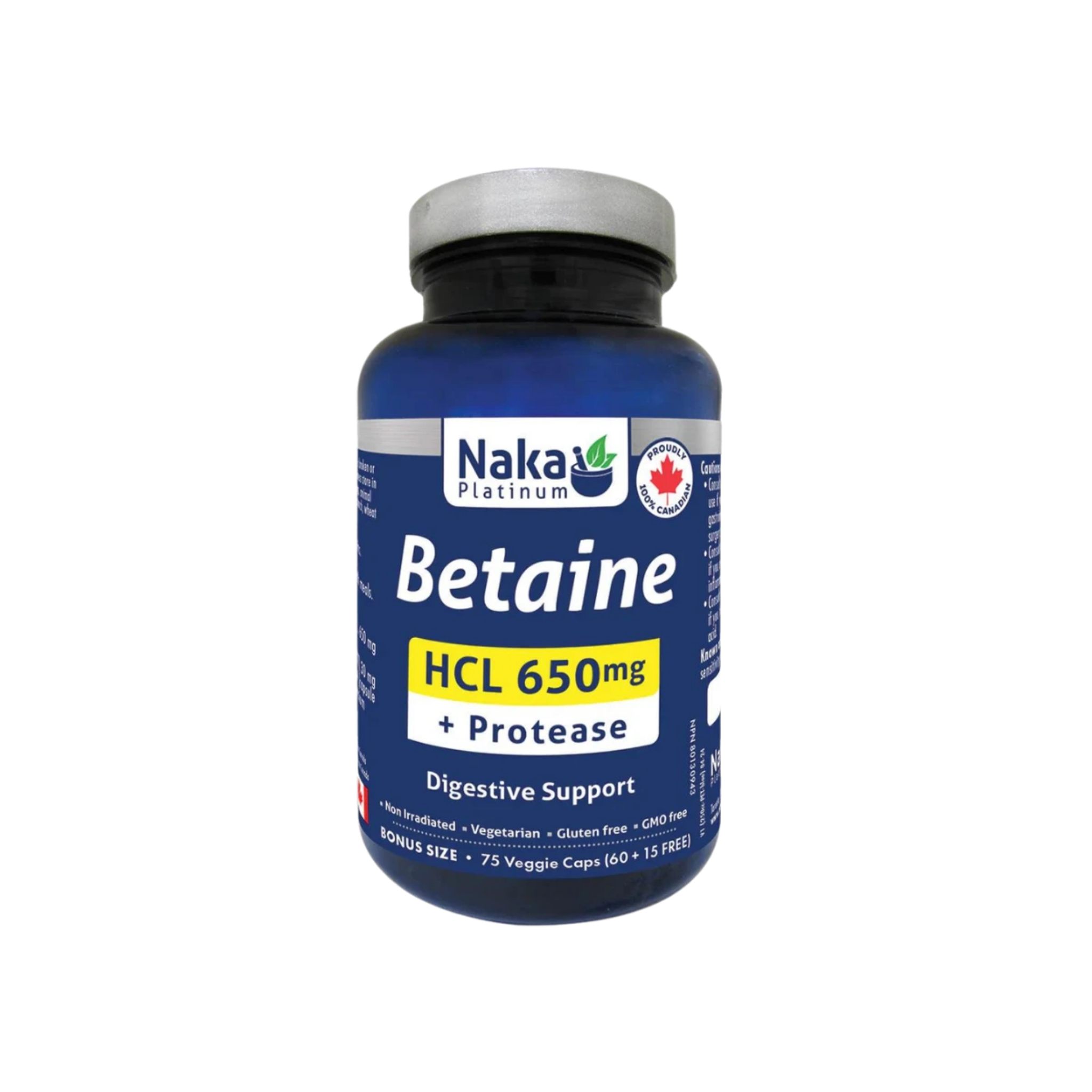 Naka - Betaine HCL + Protease - 650mg 75 Veg Capsules (DSL)