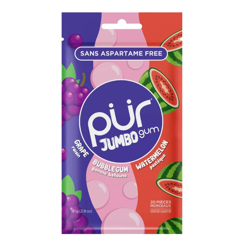 Pur Jumbo Gum - Grape Bubblegum Watermelon - 20pcs