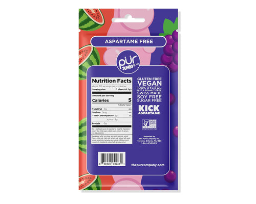 Pur Jumbo Gum - Grape Bubblegum Watermelon - 20pcs