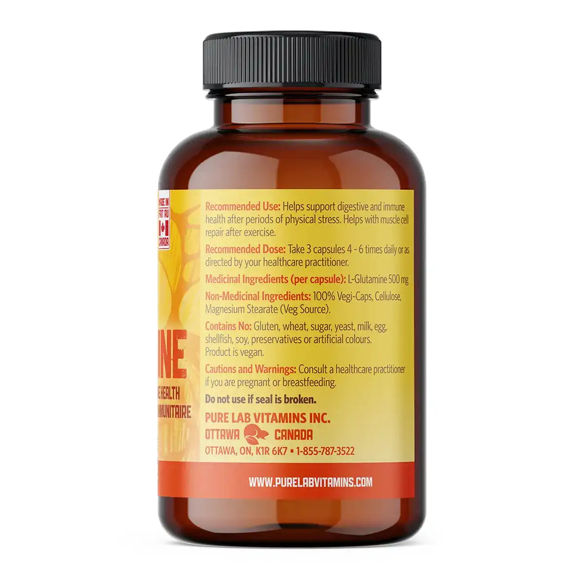Pure Lab Vitamins - L Glutamine - 500mg 150 Veg Capsules